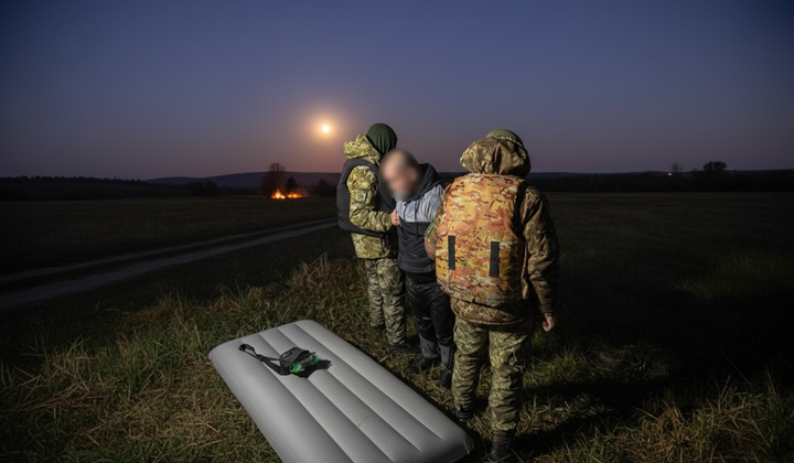 Чоловік на надувному матраці біля річки