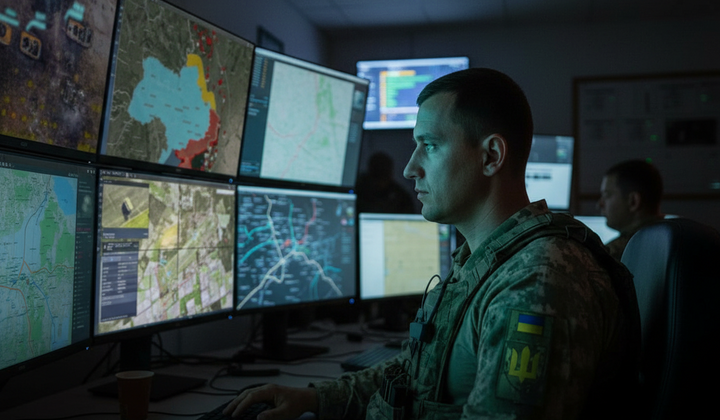Военный в форме с военным оборудованием