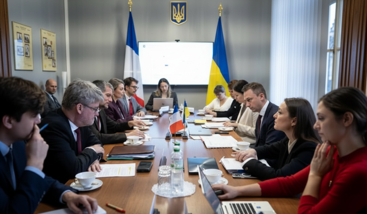 Флаг Франції та України на зустрічі
