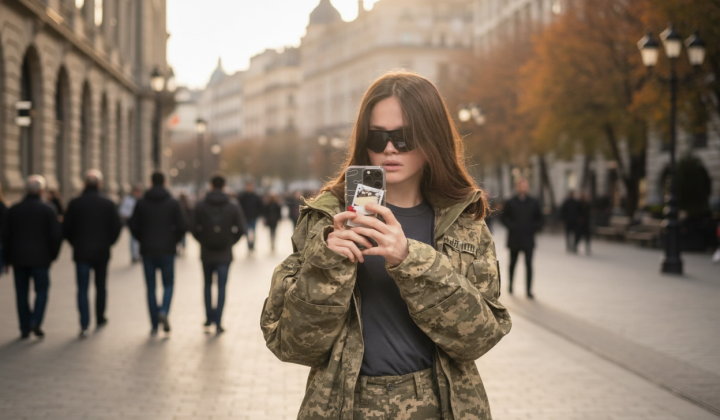 Ukrainian blogger in the background