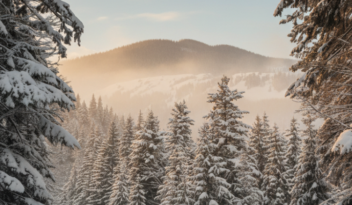 Mountain landscape in the Carpathians with snow