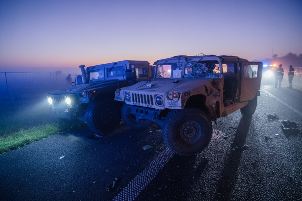 Автобус столкновение американские военные на дороге