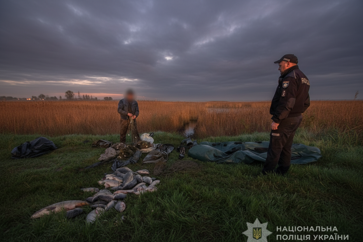 Рыбак с удочкой и уловом