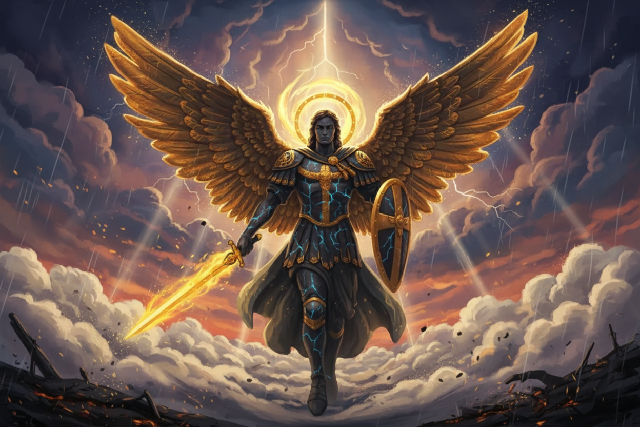 Изображение святого Михаила с открыткой