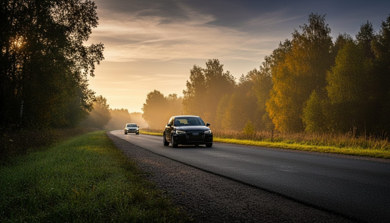 Автомобильный туман на дороге