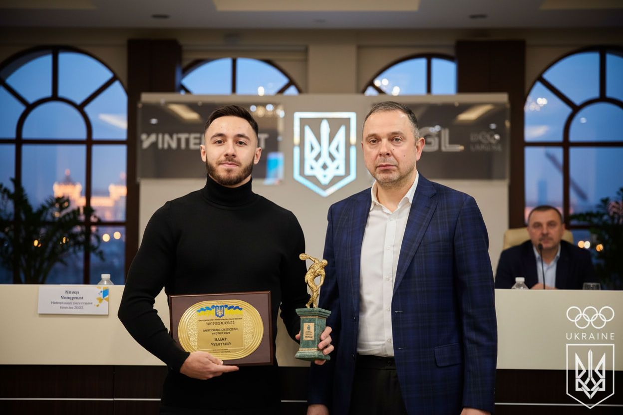 Украинский гимнаст Назар Чепурный на пьедестале