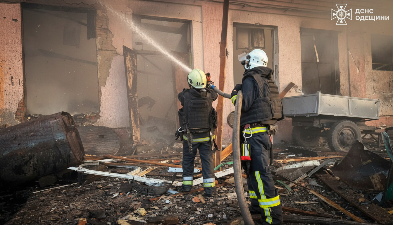 Пожар в результате атаки дронов в Одесской области