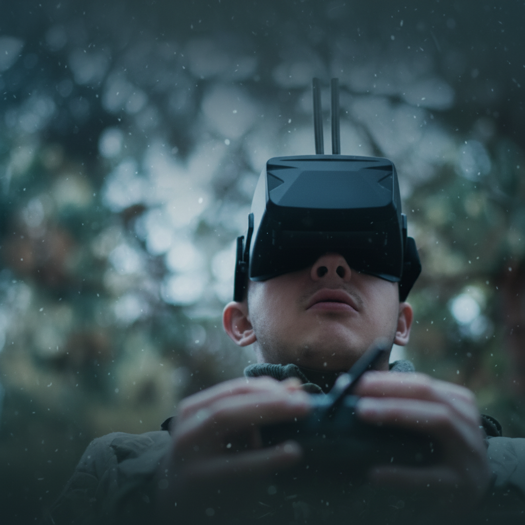 Молодая девушка-командир на фоне фронта