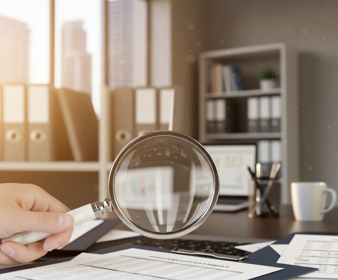 Логотип НАЗК с аудиторскими бумагами