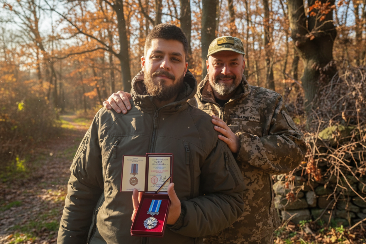 Сын-воин, награжденный медалью