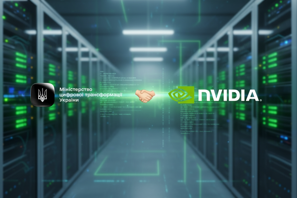 Логотип NVIDIA на фоне флага Украины