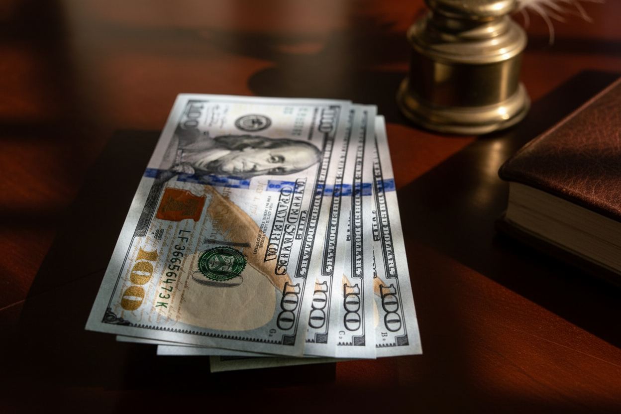 Банківські купюри на тлі доларового знаку