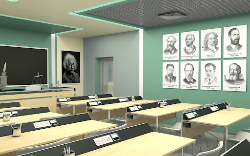 Учительница физики тянет ученика за ухо